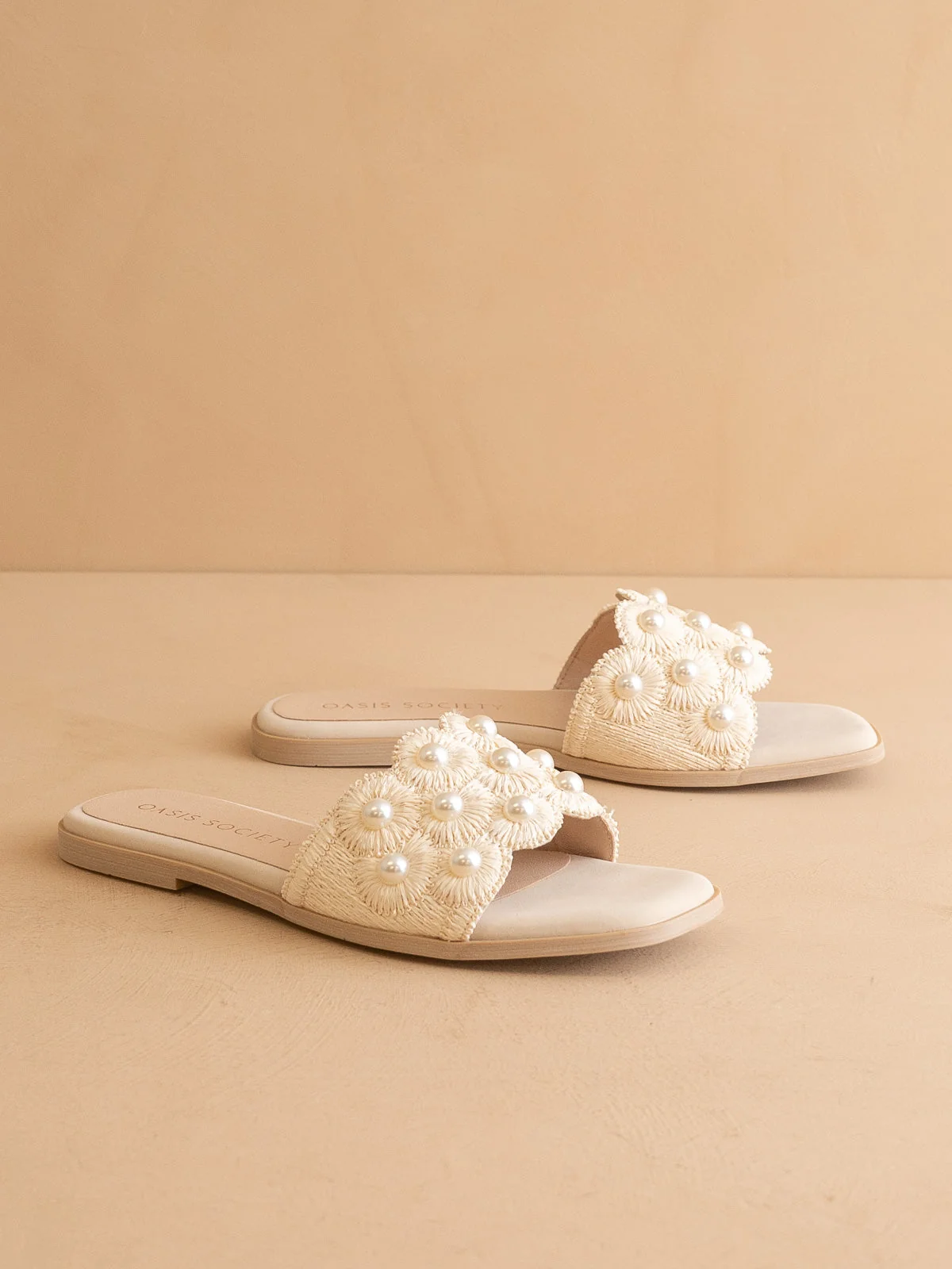 The Cathleen | Ivory White Pearl Raffia Wedding Slide Sandal - Image 3