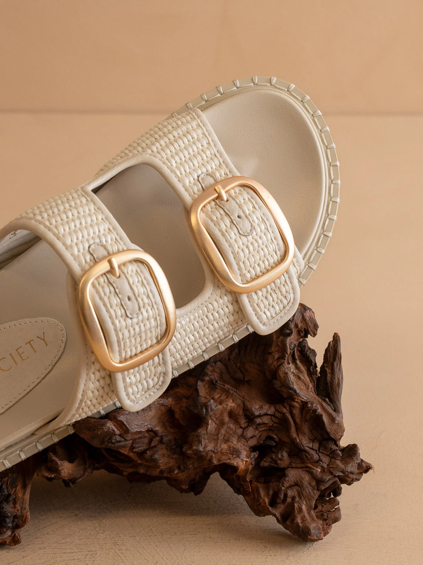 The Daytona | Ivory a Two-Tone Raffia Gold Buckle Sandal - Image 3