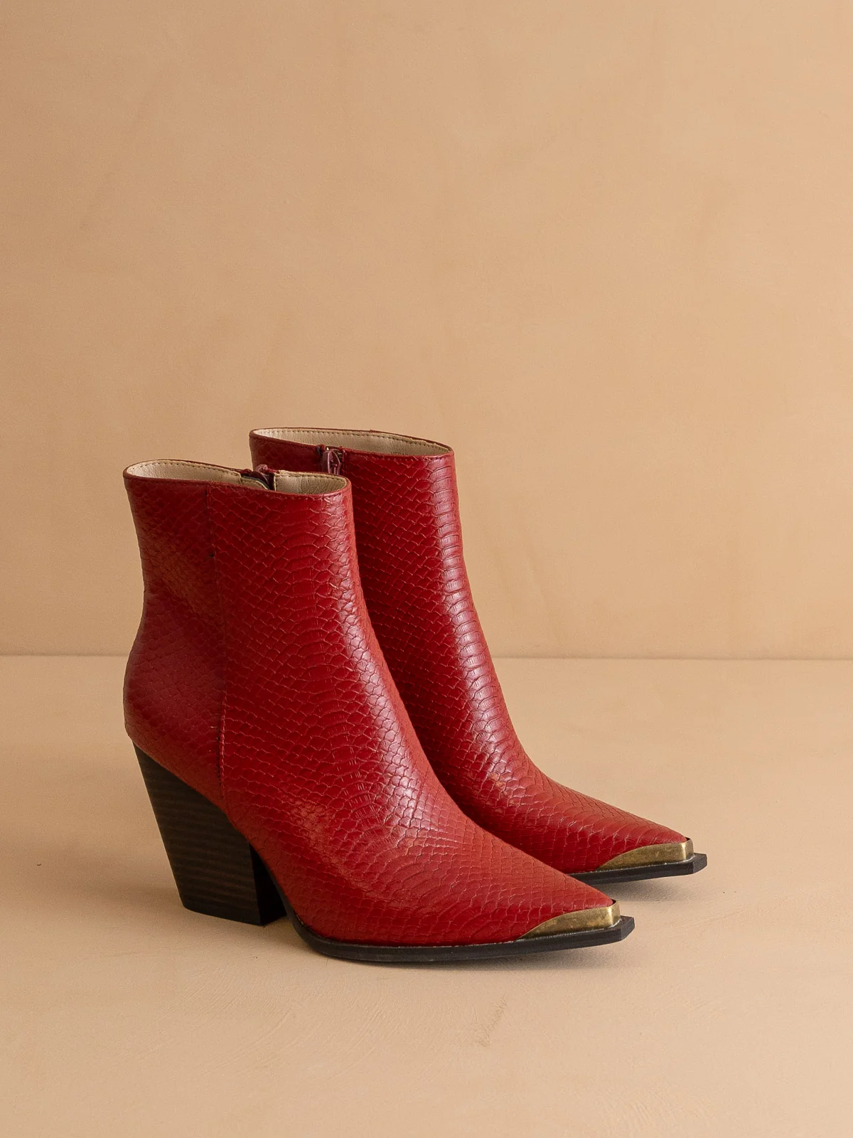 The Frankie | Red Snake Skin Pointed Toe Cap Bootie - Image 3