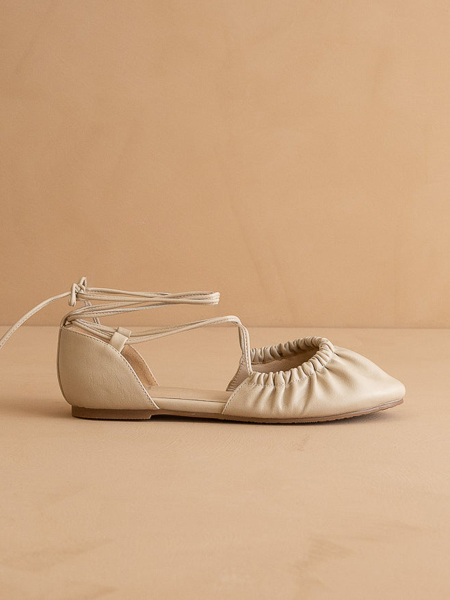 The Laney | Beige Lace Up Ballet Flat - Image 3