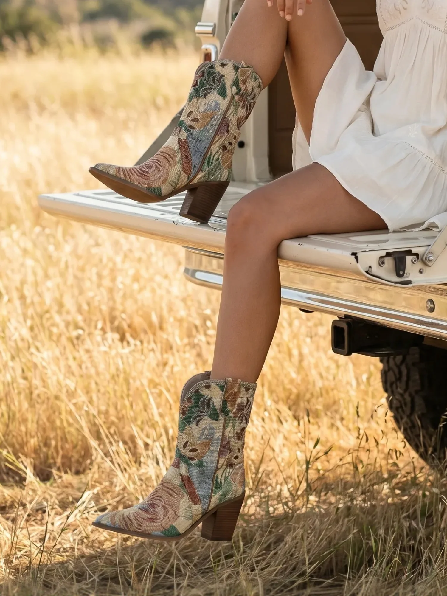 The Sorrel | Vintage Floral Tapestry Print Western Cowgirl Bootie - Image 6