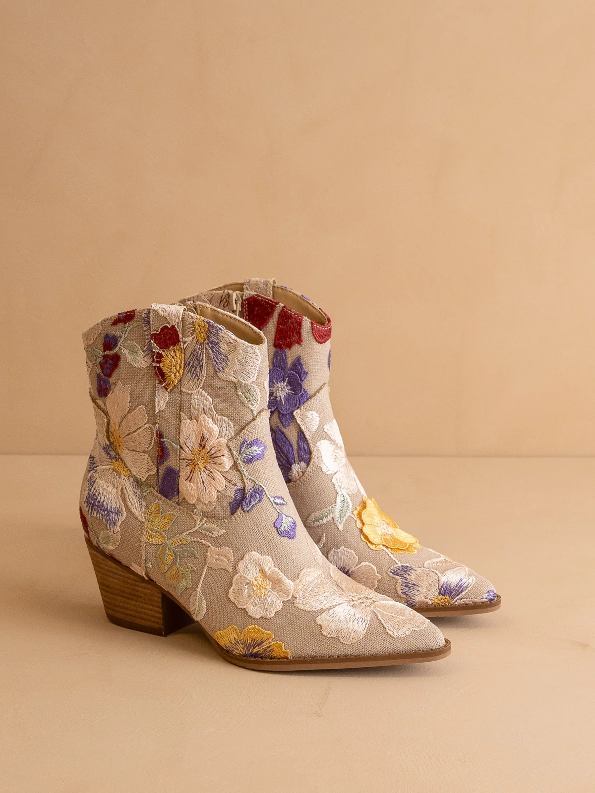 The Wanda | Taupe Floral Appliqué Cowgirl Boot - Image 3
